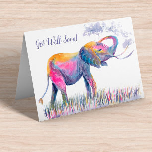 Carte Remettez-vous vite ! Eléphant à l'aquarelle
