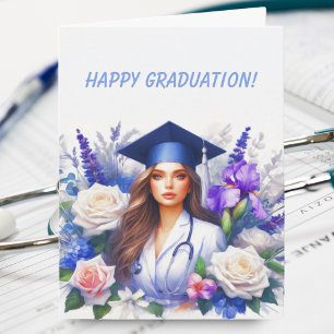 Carte Remise de diplôme d'infirmière avec iris et roses
