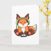 Carte Renard à la musique avec casque (Fleur jaune)