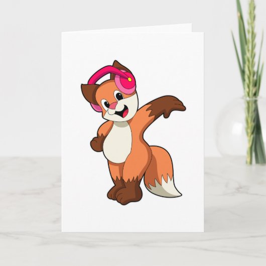 Carte Renard à la musique avec casque (Devant)