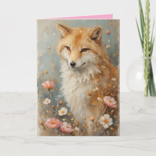 Carte Renard amical parmi les fleurs (Devant)