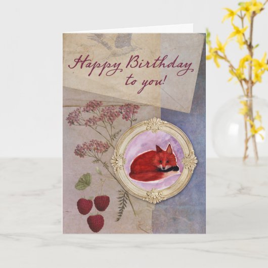 Carte Renard Anniversaire (Fleur jaune)