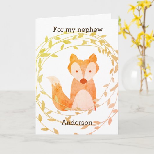 Carte Renard Anniversaire Nephew (Fleur jaune)