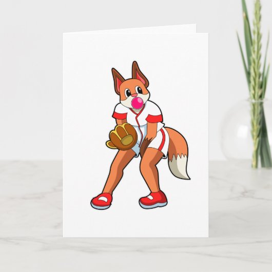 Carte Renard au baseball avec gant de baseball (Devant)