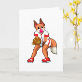 Carte Renard au baseball avec gant de baseball (Fleur jaune)