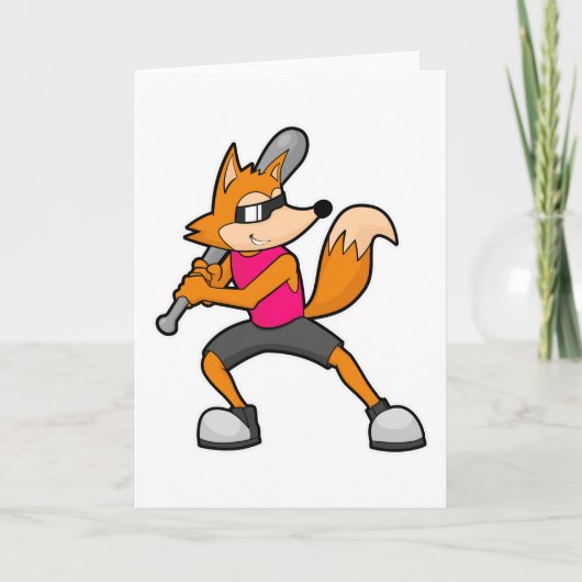Carte Renard au baseball avec une batte de baseball (Devant)
