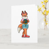 Carte Renard au bowling avec boule de bowling (Fleur jaune)