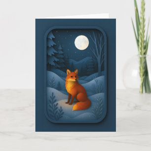 Carte Renard au clair de lune dans la forêt enneigée