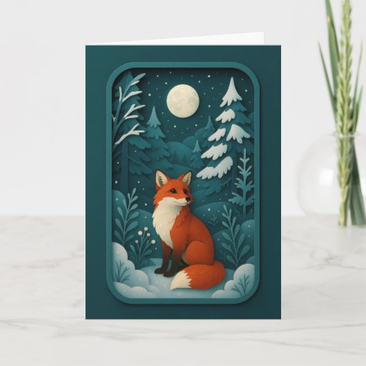 Carte Renard au clair de lune dans la forêt enneigée (Devant)