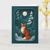 Carte Renard au clair de lune dans la forêt enneigée (Fleur jaune)