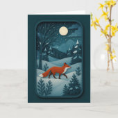 Carte Renard au clair de lune dans la forêt enneigée Car (Fleur jaune)