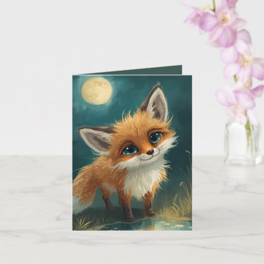 Carte Renard au clair de lune, forêt nocturne (Orchidée)