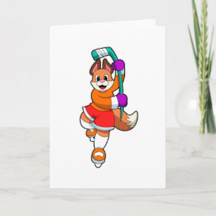 Carte Renard au hockey sur glace avec Bâton de hockey su