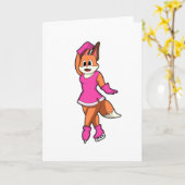 Carte Renard au patin à glace avec patin à glace (Fleur jaune)