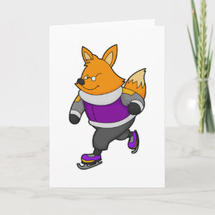 Carte Renard au patinage sur glace avec des patins à gla