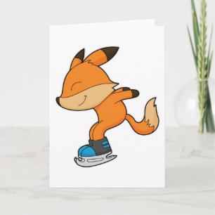Carte Renard au patinage sur glace avec des patins à gla