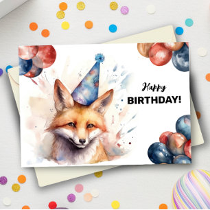 Carte Renard avec ballons et Casquette de fête Joyeux an