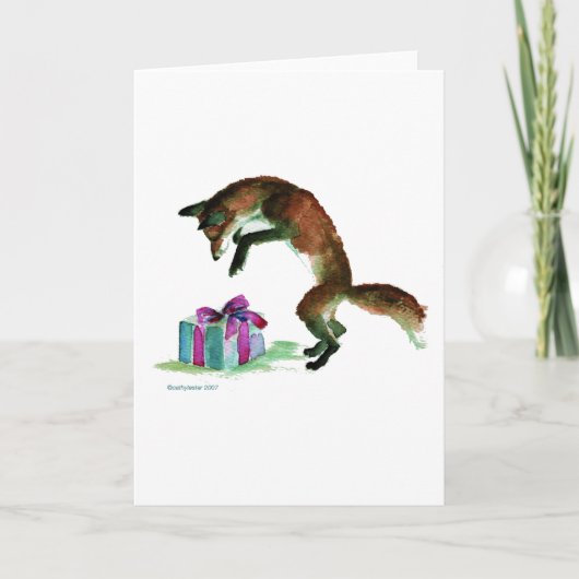 Carte renard avec cadeau (Devant)