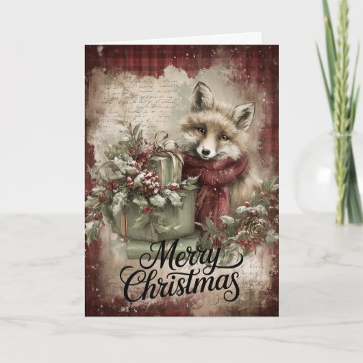 Carte Renard avec cadeaux et vacances rustiques (Devant)