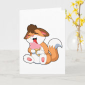 Carte Renard avec crème glacée fraise (Fleur jaune)