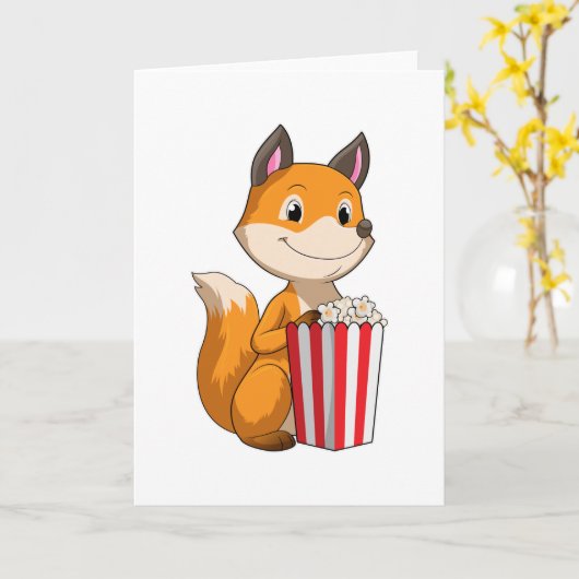 Carte Renard avec Popcorn (Fleur jaune)