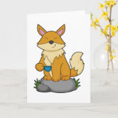 Carte Renard avec tasse à café (Fleur jaune)