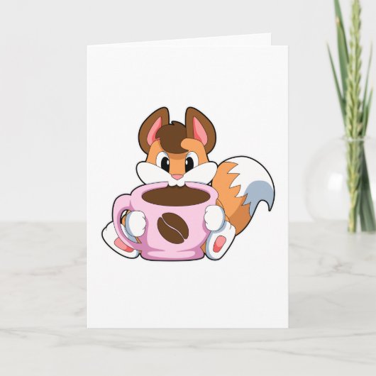 Carte Renard avec une tasse de café (Devant)
