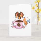 Carte Renard avec une tasse de café (Fleur jaune)