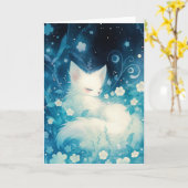 Carte Renard Blanc Endormi dans la Floraison (Fleur jaune)