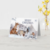 Carte Renard dans la forêt de campagne log oiseau cabine (Fleur jaune)