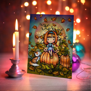 Carte Renard dans le champ de citrouilles Art Halloween