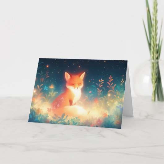 Carte Renard dans un champ de fleurs de nuit (Devant)
