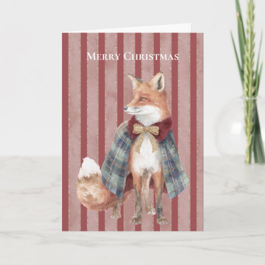 Carte Renard de Noël à rayures rouges (Devant)