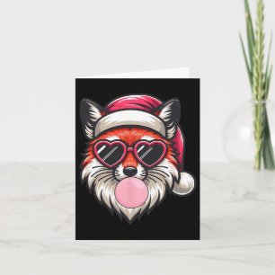 Carte Renard de Noël rétro Santa Chapeau soufflant bulle