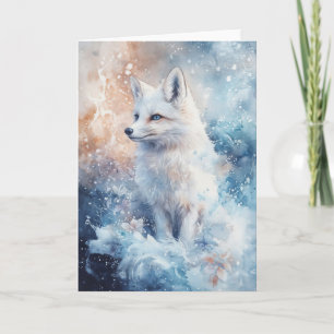 Carte Renard d'hiver élégant parmi les fleurs enneigées