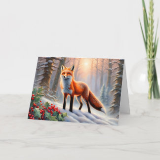 Carte Renard d'hiver magique Holly Berries Noël