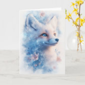 Carte Renard d'hiver radieux avec fleurs et yeux bleus (Fleur jaune)