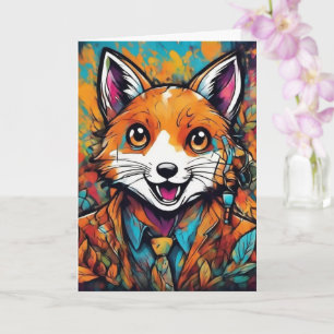 Carte Renard élégant – Art animalier fantaisiste 