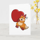 Carte Renard en amour avec cœur (Fleur jaune)