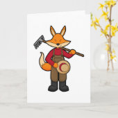 Carte Renard en fermier avec râteau et chapeau (Fleur jaune)
