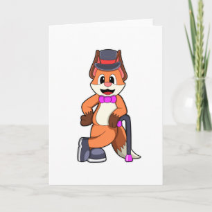 Carte Renard en gentleman avec chapeau et canne