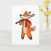 Carte Renard en guerrier avec épée et écharpe (Fleur jaune)