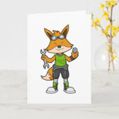 Carte Renard en mécanicien avec clé et écrou (Fleur jaune)