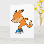 Carte Renard en patin à glace avec des patins à glace (Fleur jaune)