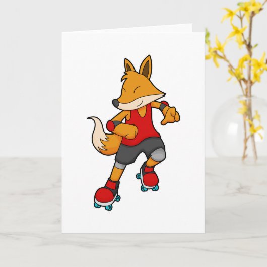 Carte Renard en patineur avec des rollers (Fleur jaune)