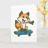 Carte Renard en patineur avec planche à roulettes (Fleur jaune)