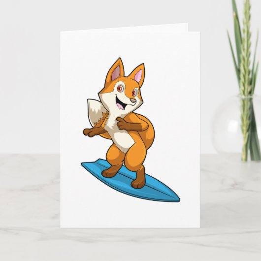 Carte Renard en surfeur avec planche de surf (Devant)