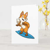 Carte Renard en surfeur avec planche de surf (Fleur jaune)