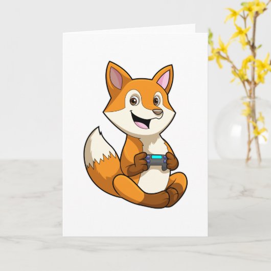 Carte Renard jouant avec manette (Fleur jaune)