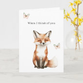 Carte Renard Joyeux Mignon Pense à Toi Papillons Amour (Fleur jaune)